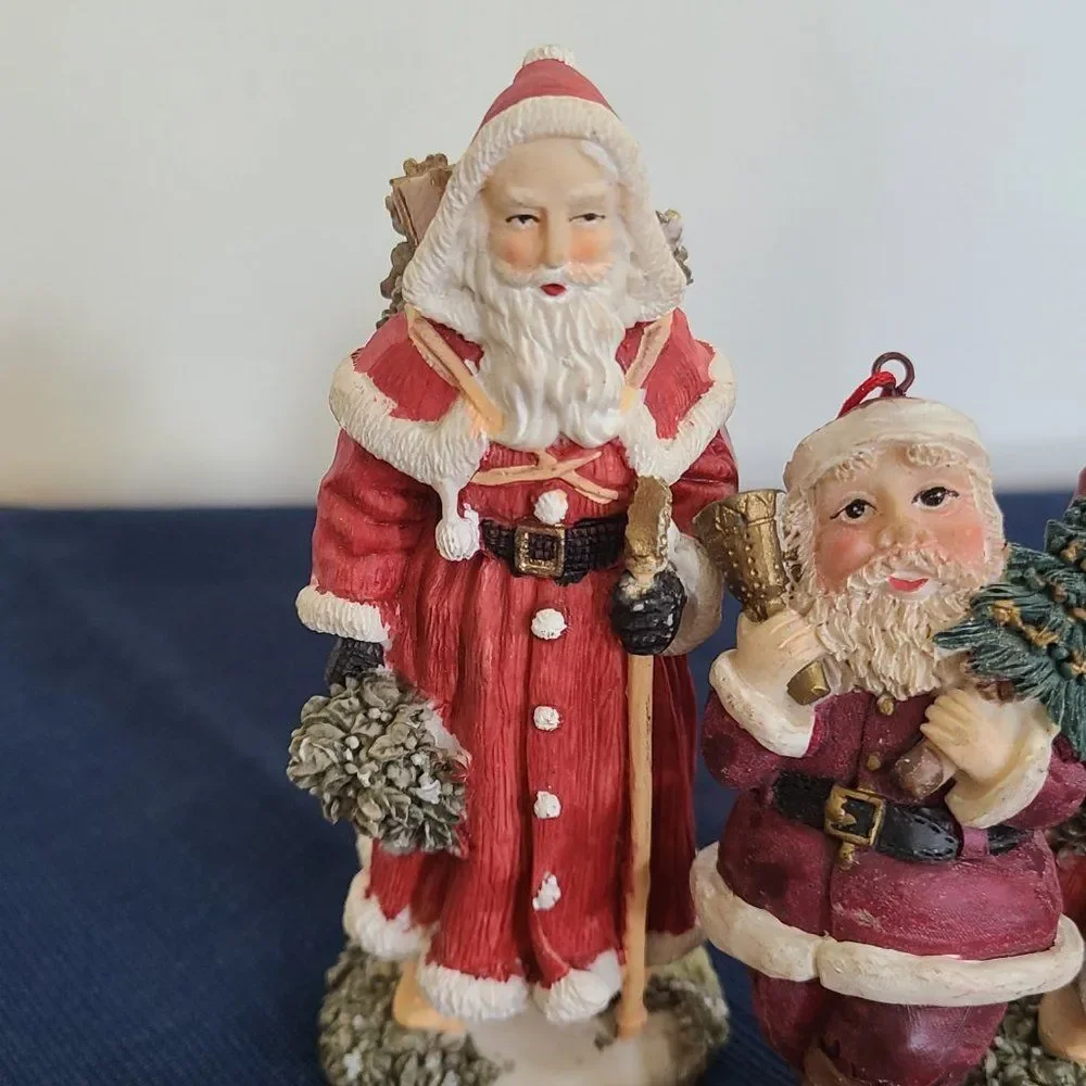 Vintage Winter Santa Christmas Pere Noel Figurines Ornaments and Magnet 5 Items
